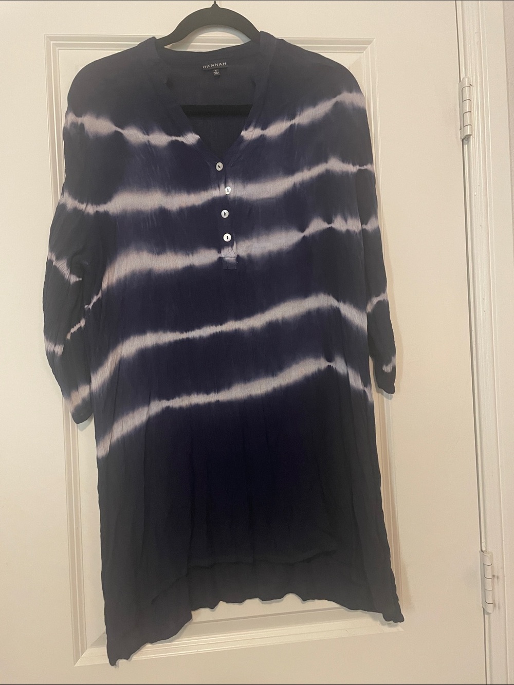 Hannah Navy and White Tie-Dye Button-Front Tunic